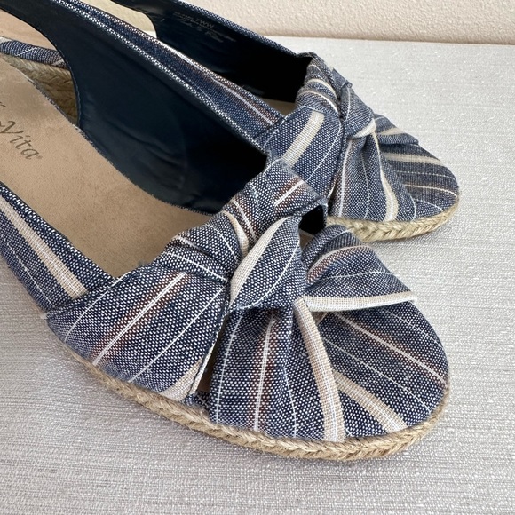New Bella Vita Seraphina 2 Navy Stripe Espadrille Wedge Sandals Women’s 7WW - Picture 8 of 14